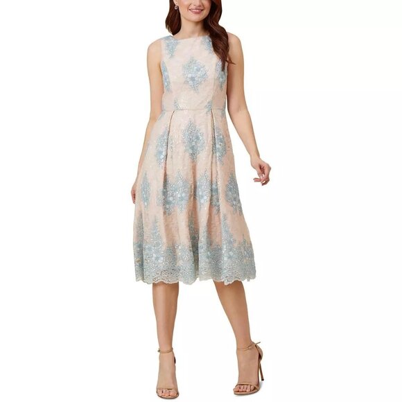 Adrianna Papell Dresses & Skirts - Adrianna Papell Women's Pink Embroidered Midi Fit & Flare Dress